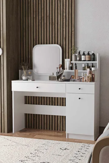 Fabrony Sminkbord med spegel 124 cm - Vit - Möbler - Bord & matgrupper - Sminkbord & toalettbord