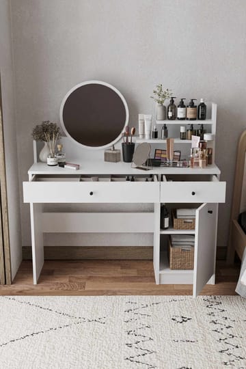 Fabrony Sminkbord med spegel 124 cm - Vit - Möbler - Bord & matgrupper - Sminkbord & toalettbord