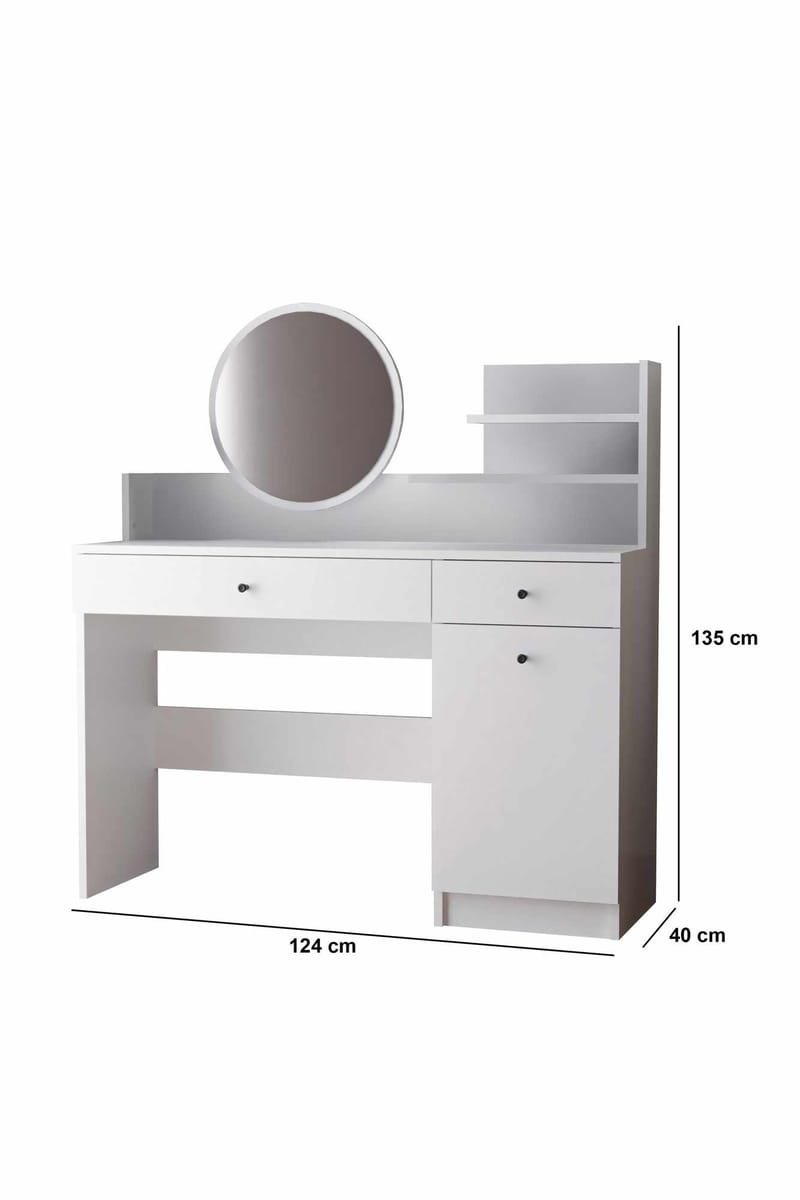 Fabrony Sminkbord med spegel 124 cm - Vit - Möbler - Bord & matgrupper - Sminkbord & toalettbord