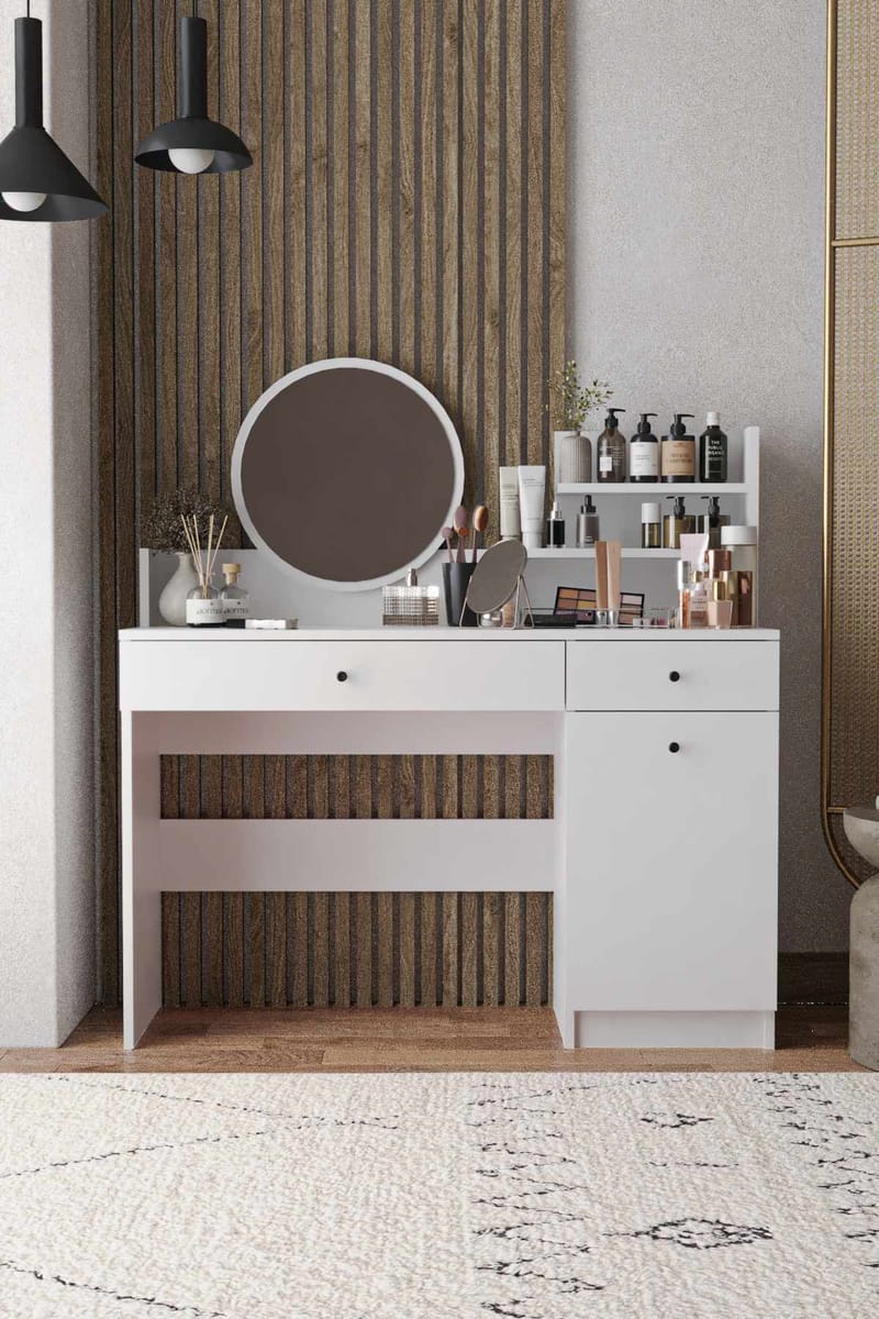Fabrony Sminkbord med spegel 124 cm - Vit - Möbler - Bord & matgrupper - Sminkbord & toalettbord - Sminkbord med spegel