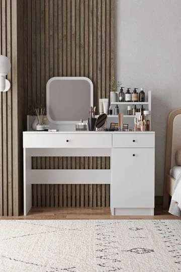 Fabrony Sminkbord med spegel 124 cm - Vit - Möbler - Bord & matgrupper - Sminkbord & toalettbord