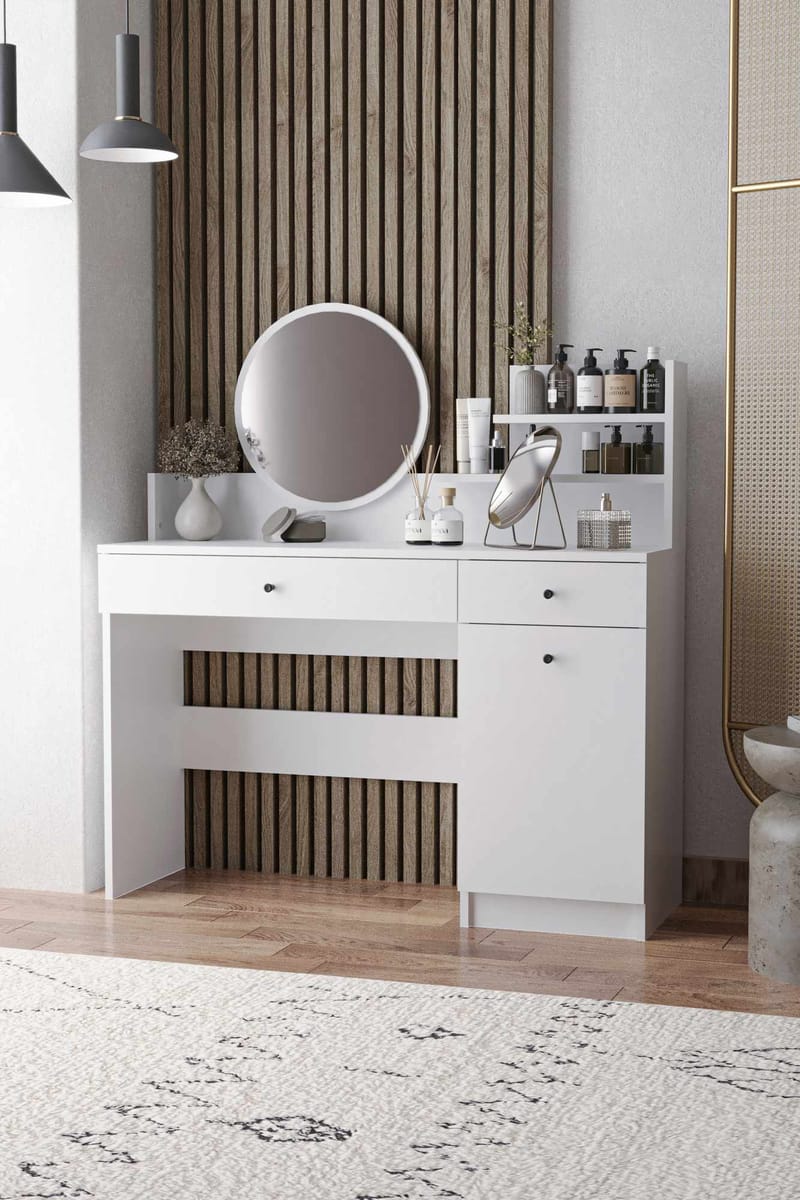 Fabrony Sminkbord med spegel 124 cm - Vit - Möbler - Bord & matgrupper - Sminkbord & toalettbord