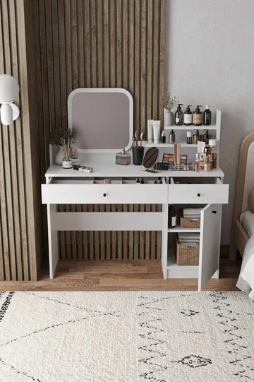 Fabrony Sminkbord med spegel 124 cm - Vit - Möbler - Bord & matgrupper - Sminkbord & toalettbord