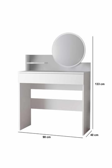 Fabrony Sminkbord med spegel 90 cm - Vit - Möbler - Bord & matgrupper - Sminkbord & toalettbord
