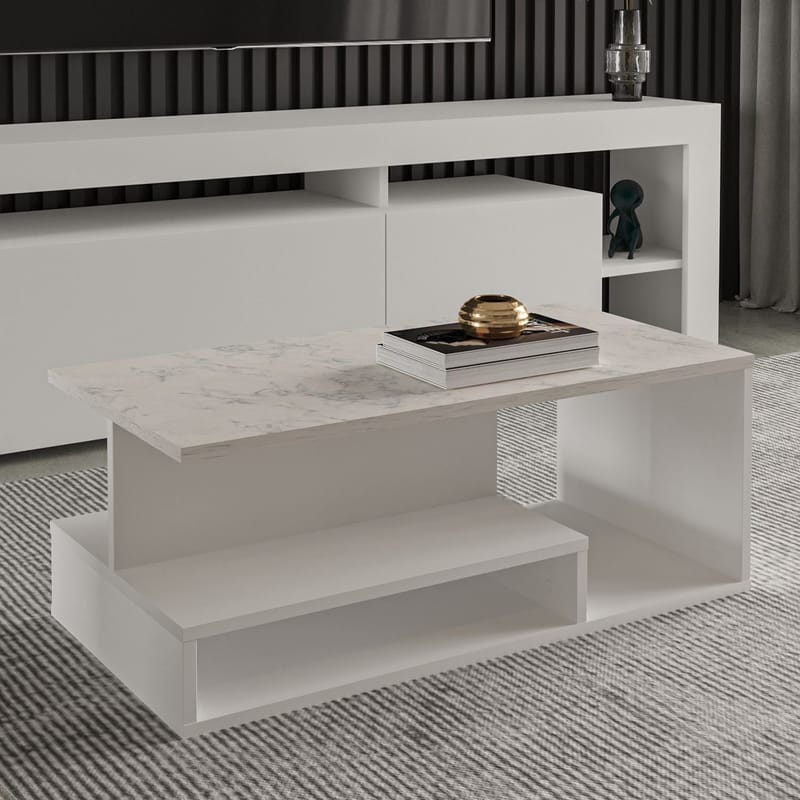 Fenlo Soffbord 90x35x44,8 cm - Vit marmor - Möbler - Bord & matgrupper - Soffbord