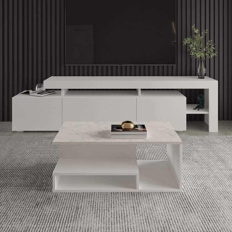 Fenlo Soffbord 90x35x44,8 cm - Vit marmor - Möbler - Bord & matgrupper - Soffbord