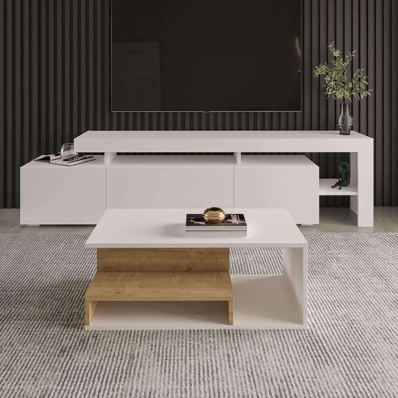 Fenlo Soffbord 90x35x44,8 cm - Vit sapphire-ek - Möbler - Bord & matgrupper - Soffbord