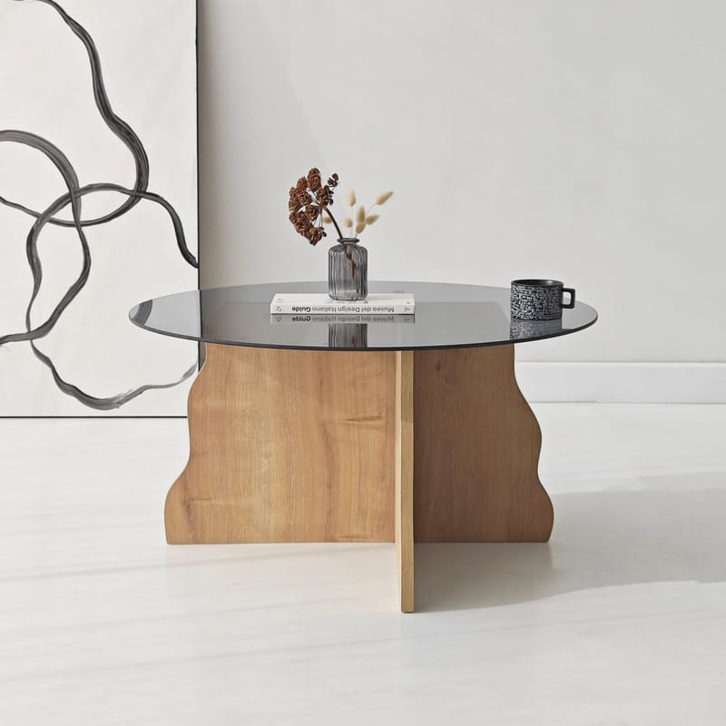 Fikret Soffbord 75 cm Rund Glas - Safir Ek Och Rökt - Möbler - Bord & matgrupper - Soffbord