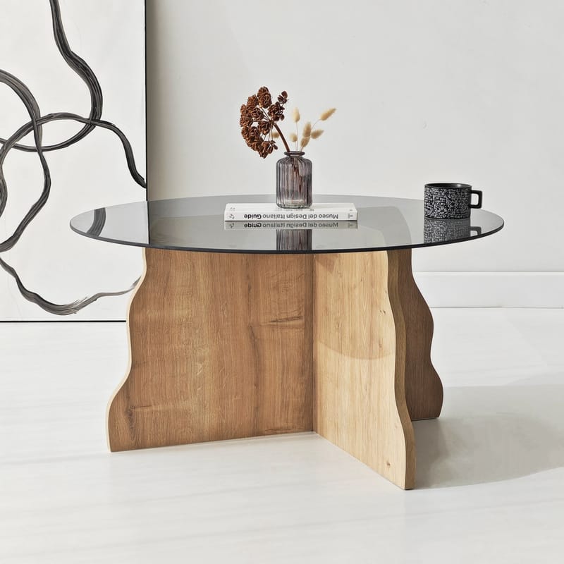 Fikret Soffbord 75 cm Rund Glas - Safir Ek Och Rökt - Möbler - Bord & matgrupper - Soffbord