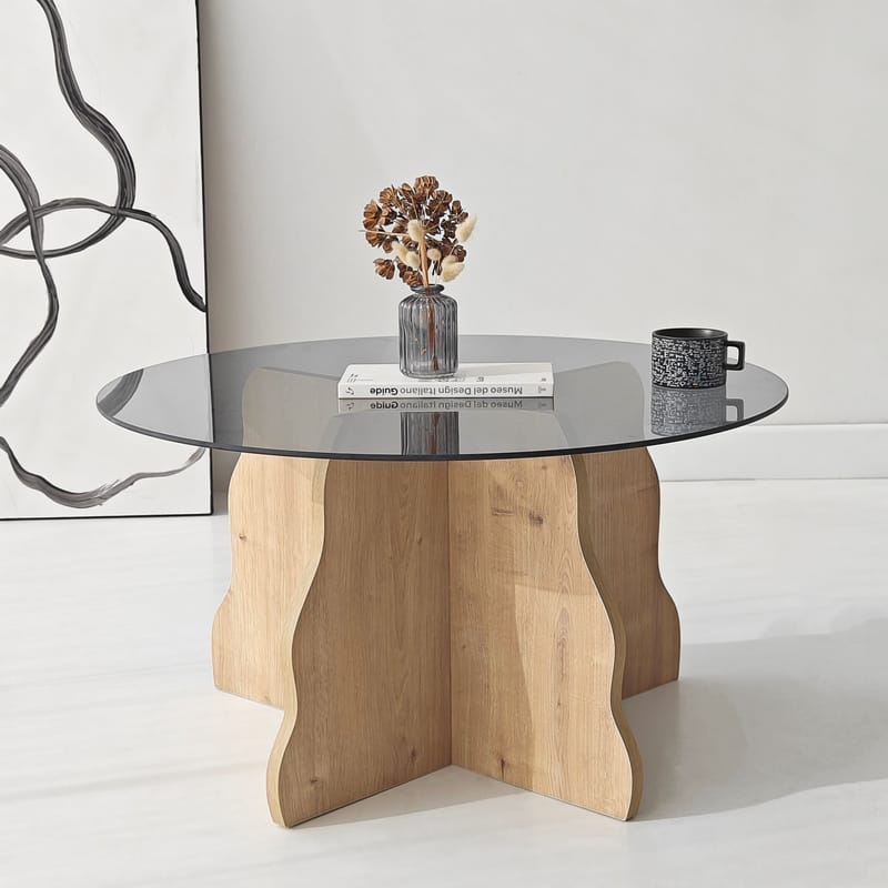 Fikret Soffbord 75 cm Rund Glas - Safir Ek Och Rökt - Möbler - Bord & matgrupper - Soffbord