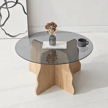 Fikret Soffbord 75 cm Rund Glas - Safir Ek Och Rökt - Möbler - Bord & matgrupper - Soffbord