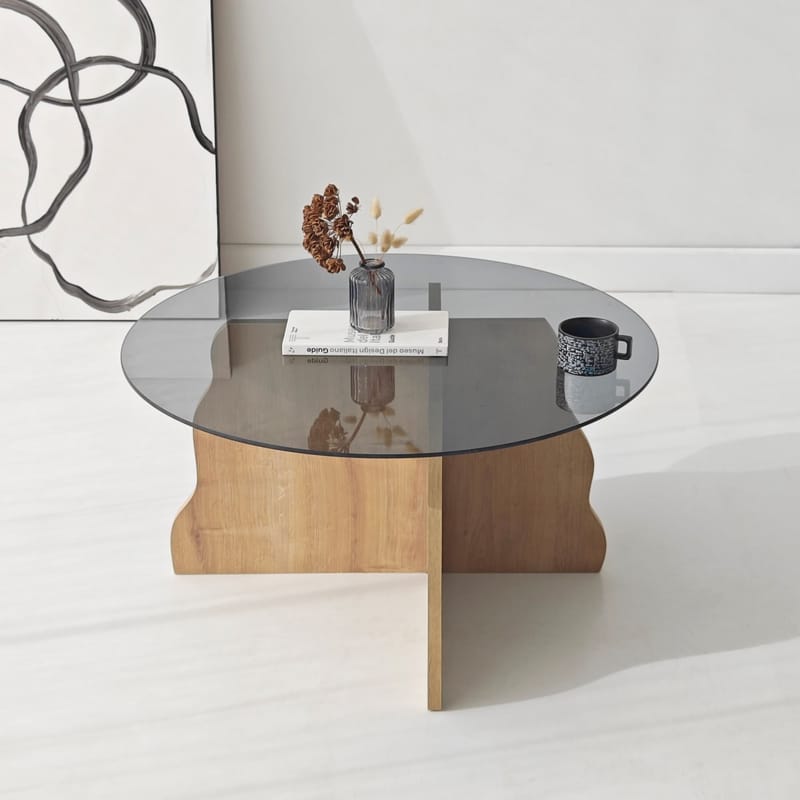 Fikret Soffbord 75 cm Rund Glas - Safir Ek Och Rökt - Möbler - Bord & matgrupper - Soffbord