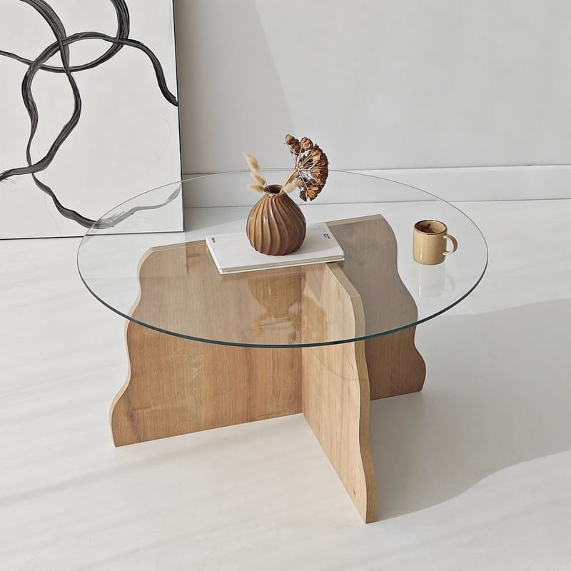 Fikret Soffbord 75 cm Rund Glas - Safir Ek Och Transparent - Möbler - Bord & matgrupper - Soffbord