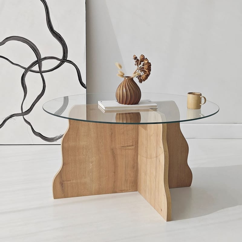 Fikret Soffbord 75 cm Rund Glas - Safir Ek Och Transparent - Möbler - Bord & matgrupper - Soffbord