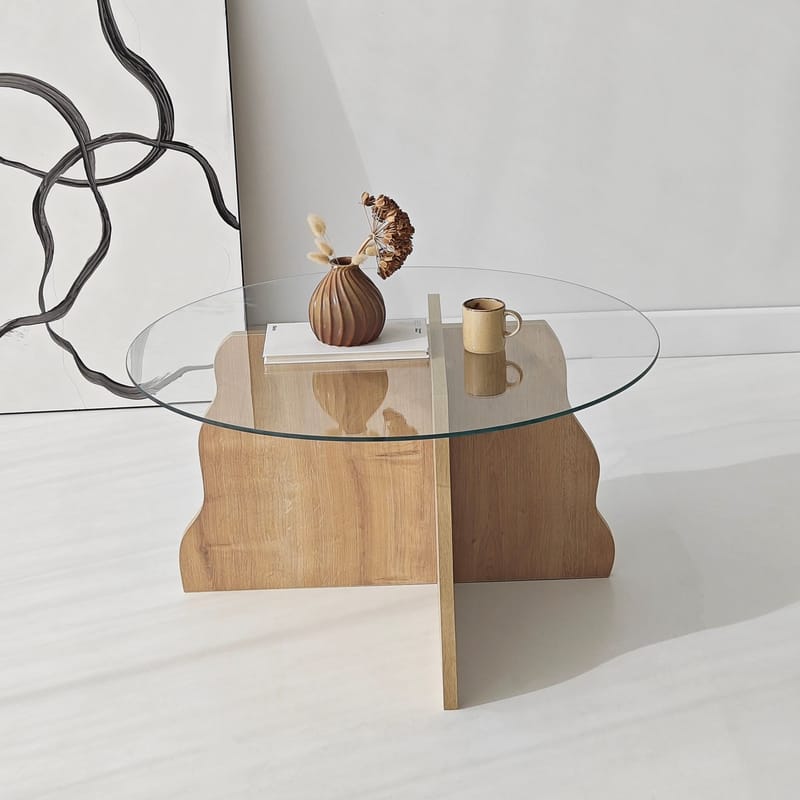 Fikret Soffbord 75 cm Rund Glas - Safir Ek Och Transparent - Möbler - Bord & matgrupper - Soffbord