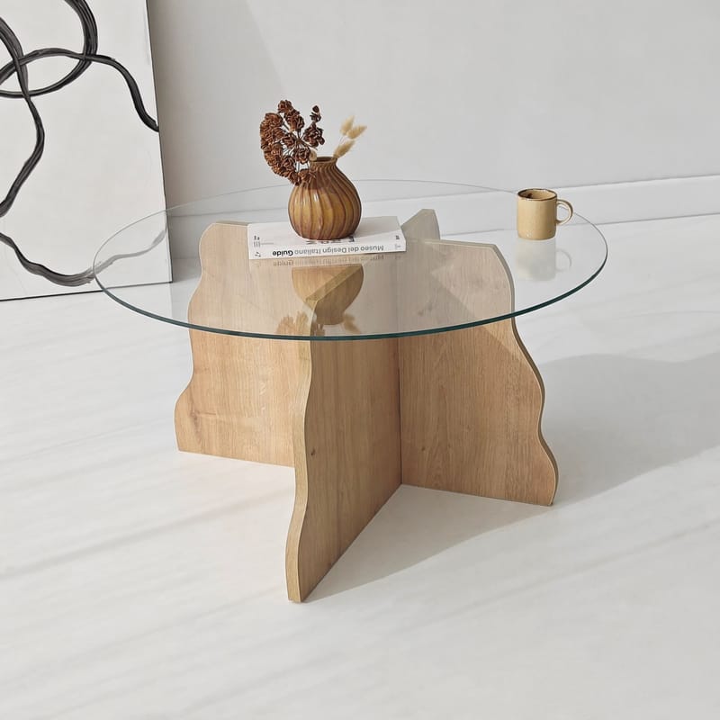 Fikret Soffbord 75 cm Rund Glas - Safir Ek Och Transparent - Möbler - Bord & matgrupper - Soffbord