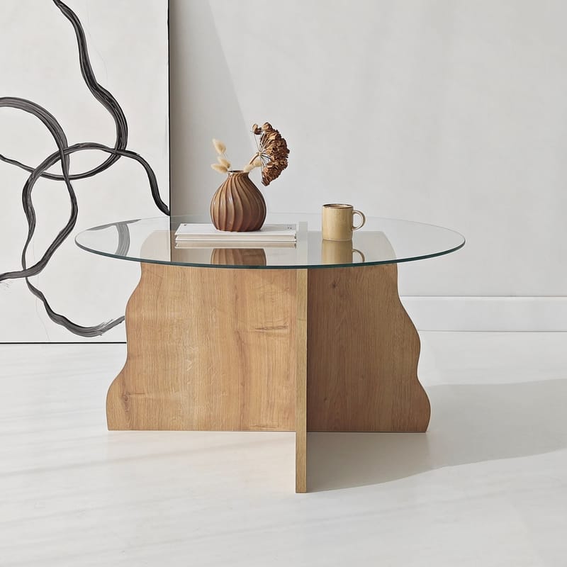 Fikret Soffbord 75 cm Rund Glas - Safir Ek Och Transparent - Möbler - Bord & matgrupper - Soffbord