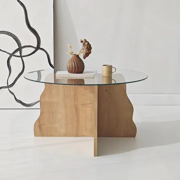 Fikret Soffbord 75 cm Rund Glas - Safir Ek Och Transparent - Möbler - Bord & matgrupper - Soffbord