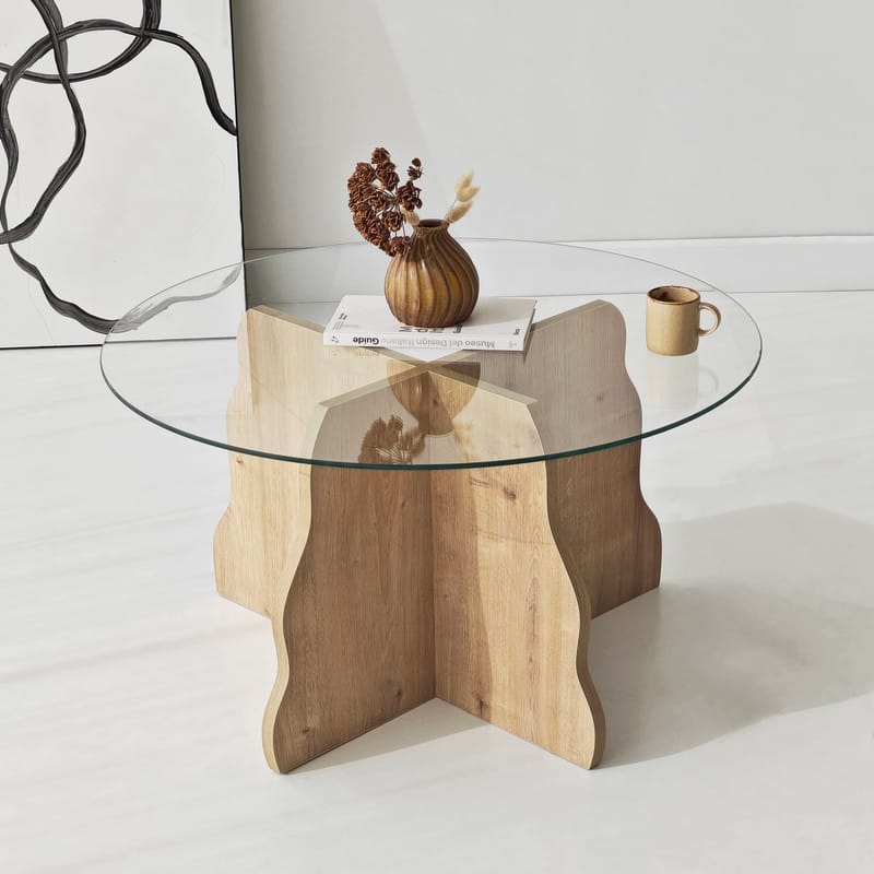 Fikret Soffbord 75 cm Rund Glas - Safir Ek Och Transparent - Möbler - Bord & matgrupper - Soffbord