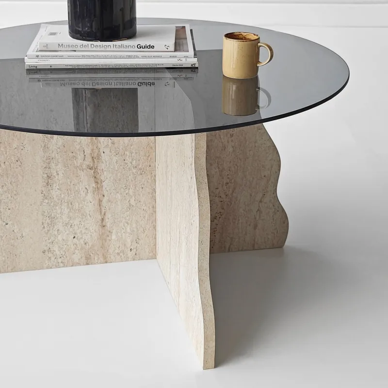 Fikret Soffbord 75 cm Rund Glas - Travertin Och Rökt - Möbler - Bord & matgrupper - Soffbord