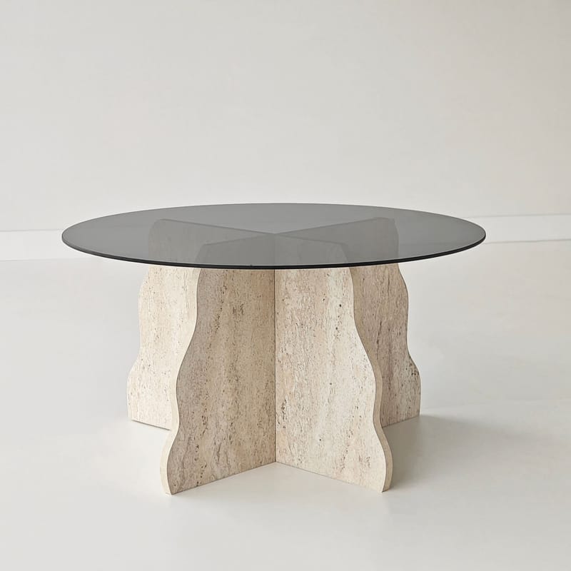 Fikret Soffbord 75 cm Rund Glas - Travertin Och Rökt - Möbler - Bord & matgrupper - Soffbord