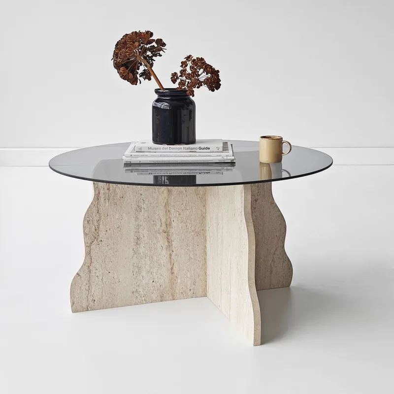 Fikret Soffbord 75 cm Rund Glas - Travertin Och Rökt - Möbler - Bord & matgrupper - Soffbord