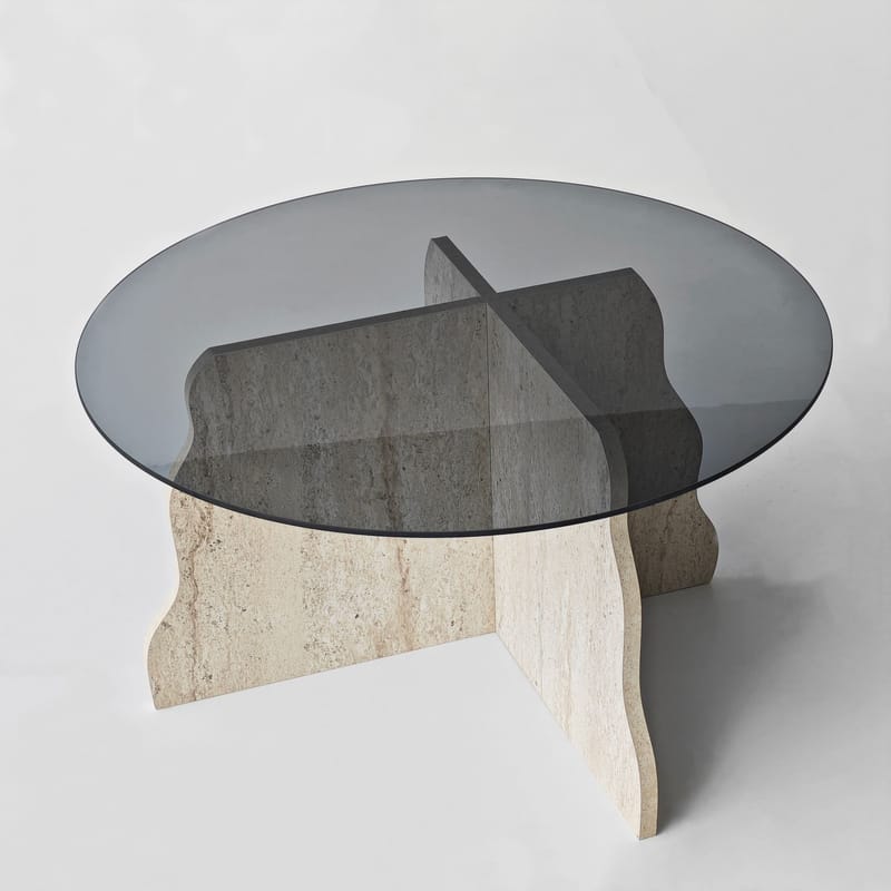 Fikret Soffbord 75 cm Rund Glas - Travertin Och Rökt - Möbler - Bord & matgrupper - Soffbord