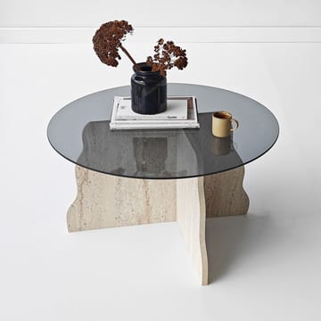 Fikret Soffbord 75 cm Rund Glas - Travertin Och Rökt - Möbler - Bord & matgrupper - Soffbord