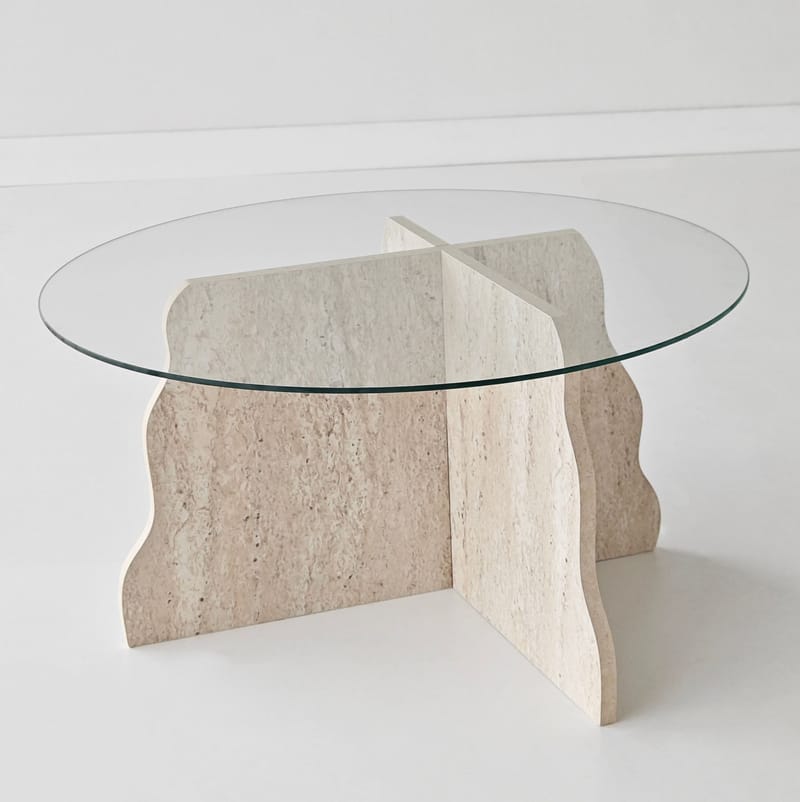 Fikret Soffbord 75 cm Rund Glas - Travertin Och Transparent - Möbler - Bord & matgrupper - Soffbord