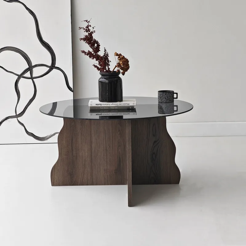 Fikret Soffbord 75 cm Rund Glas - Valnöt Och Rökt - Möbler - Bord & matgrupper - Soffbord