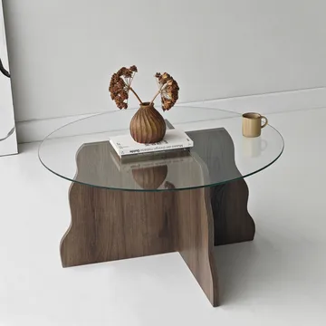 Fikret Soffbord 75 cm Rund Glas - Valnöt Och Transparent - Möbler - Bord & matgrupper - Soffbord