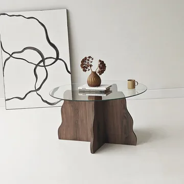 Fikret Soffbord 75 cm Rund Glas - Valnöt Och Transparent - Möbler - Bord & matgrupper - Soffbord