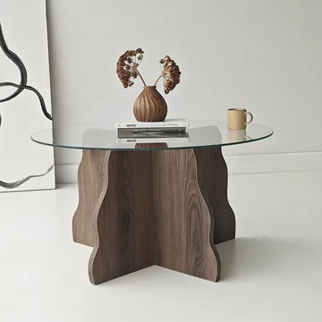 Fikret Soffbord 75 cm Rund Glas - Valnöt Och Transparent - Möbler - Bord & matgrupper - Soffbord