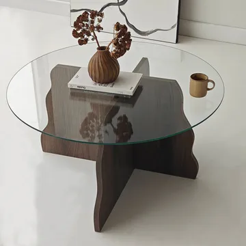 Fikret Soffbord 75 cm Rund Glas - Valnöt Och Transparent - Möbler - Bord & matgrupper - Soffbord