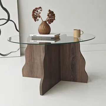 Fikret Soffbord 75 cm Rund Glas - Valnöt Och Transparent - Möbler - Bord & matgrupper - Soffbord