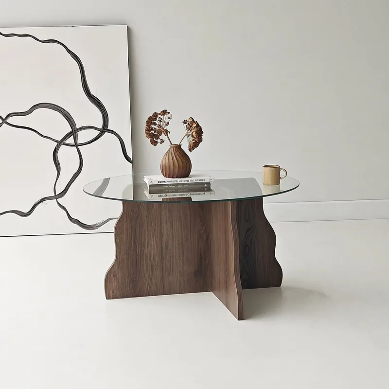 Fikret Soffbord 75 cm Rund Glas - Valnöt Och Transparent - Möbler - Bord & matgrupper - Soffbord