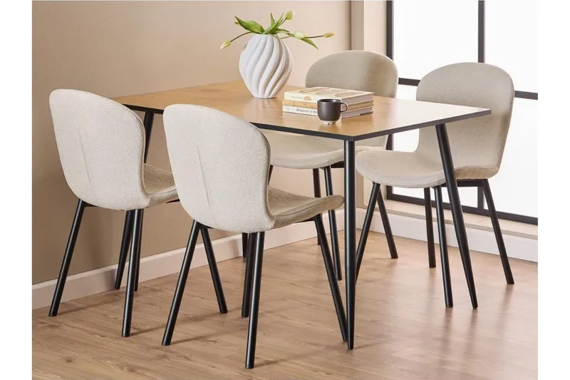 Finola Matgrupp 120 cm + 4 st Amrita Matstolar, Beige/Brun/Svart