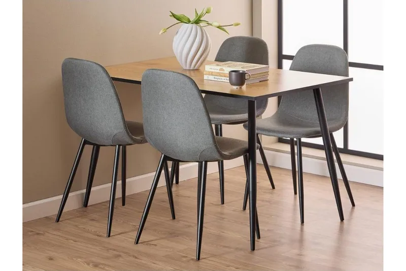 Finola Matgrupp 120 cm + 4 st Salaman Matstolar, Grå/Brun/Svart