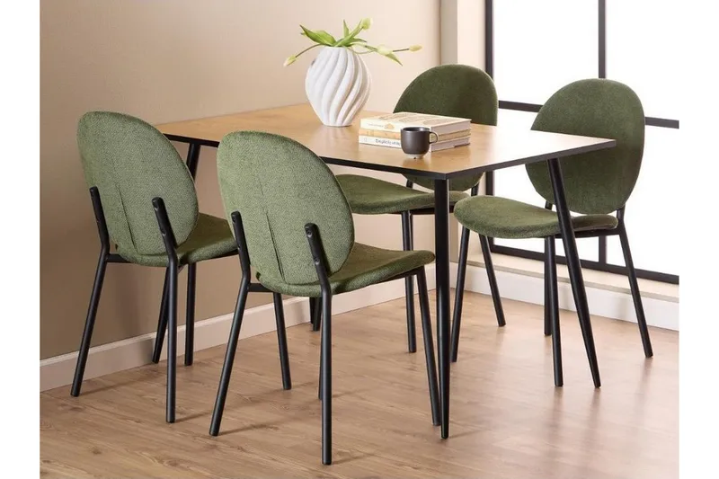 Finola Matgrupp 120 cm + 4 st Toroni Matstolar, Svart/Brun/Grön