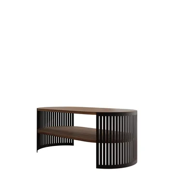 Friend Ovalt Soffbord 100 cm med Hyllor i Trä med Metallunderrede - Svart|Brun - Möbler - Bord & matgrupper - Soffbord