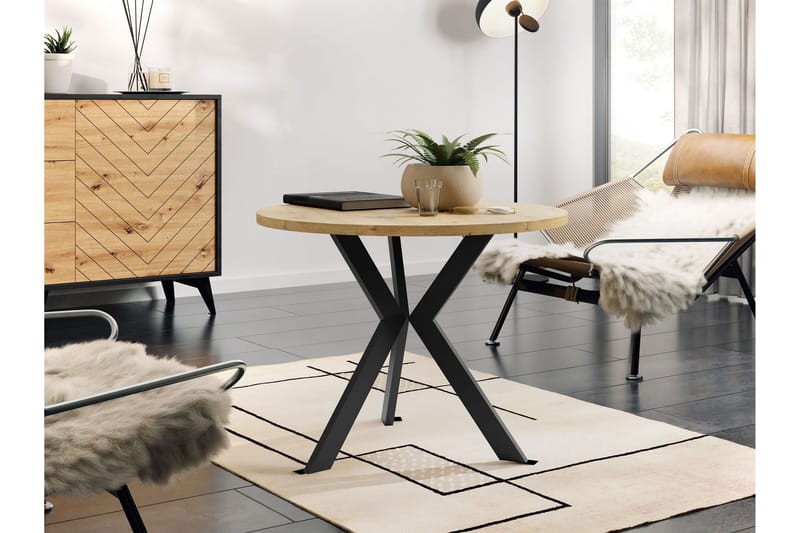 Froma 65 cm Runt Soffbord med Korsade Ben i Mörkt Trä - Brun|Svart - Möbler - Bord & matgrupper - Soffbord