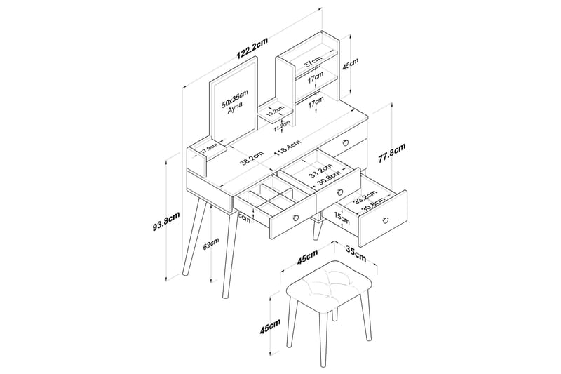 Fynnian Sminkbord 122,2 cm - Vit - Möbler - Bord & matgrupper - Sminkbord & toalettbord