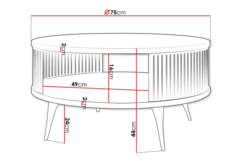 Galia 75 cm Runt Soffbord med Hyllor och Lamellsidor i Trä - Svart|Vit - Möbler - Bord & matgrupper - Soffbord