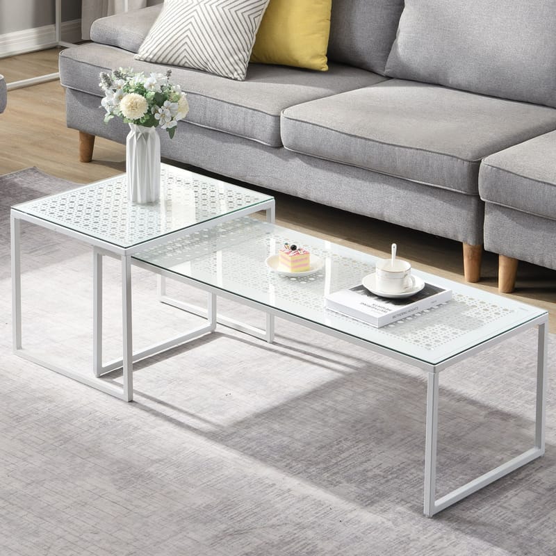 Galilo Satsbord 100 cm Set om 2 - Transparent och matt vit - Möbler - Bord & matgrupper - Soffbord