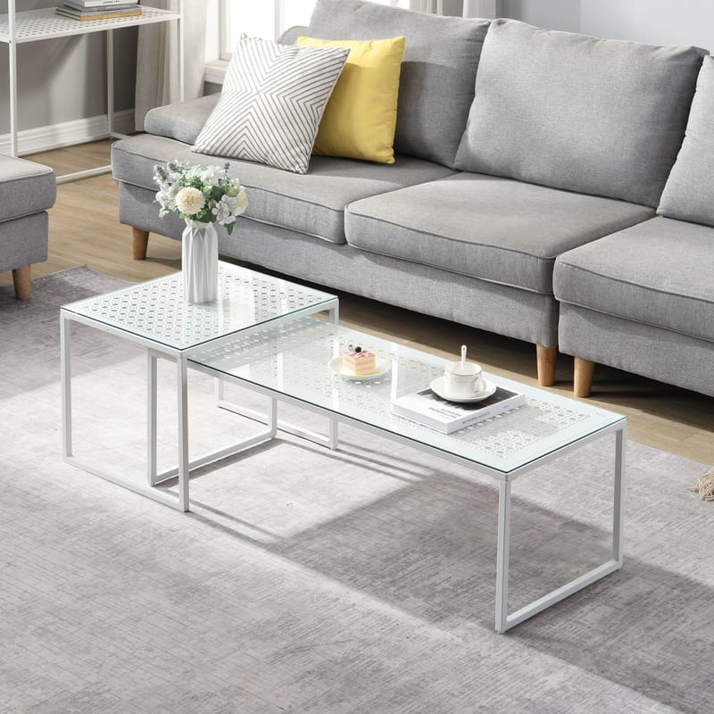 Galilo Satsbord 100 cm Set om 2 - Transparent och matt vit - Möbler - Bord & matgrupper - Soffbord