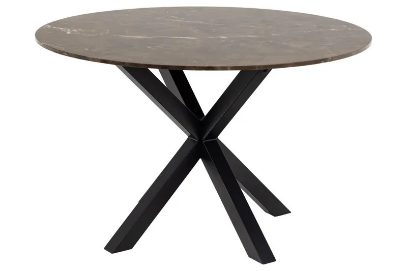 Ganesh Runt Matbord 120 cm med Marmorskiva och Metallutseende, Brun