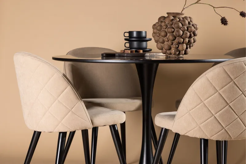 Glade Matgrupp 100 cm Rund med 4 Velvet stolar - Beige - Möbler - Bord & matgrupper - Matgrupper