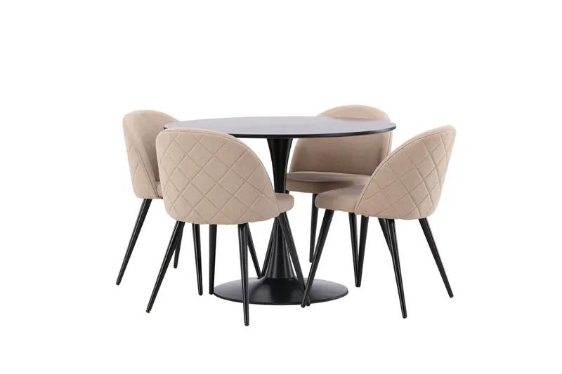 Glade Matgrupp 100 cm Rund med 4 Velvet stolar - Beige - Möbler - Bord & matgrupper - Matgrupper