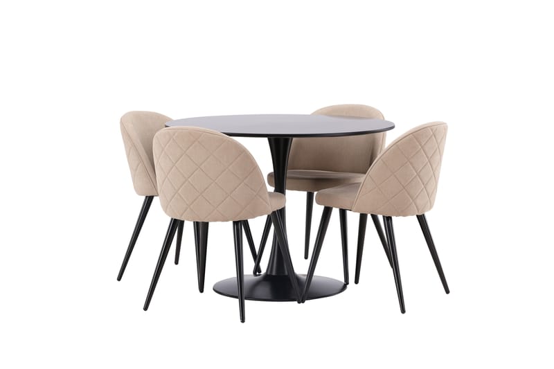 Glade Matgrupp 100 cm Rund med 4 Velvet stolar - Beige - Möbler - Bord & matgrupper - Matgrupper