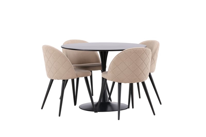 Glade Matgrupp 100 cm Rund med 4 Velvet stolar - Beige - Möbler - Bord & matgrupper - Matgrupper